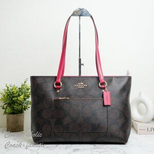 NWT COACH CCD70 Station Tote Bag In Maxi Signature Canvas Walnut/True Red *RARE*